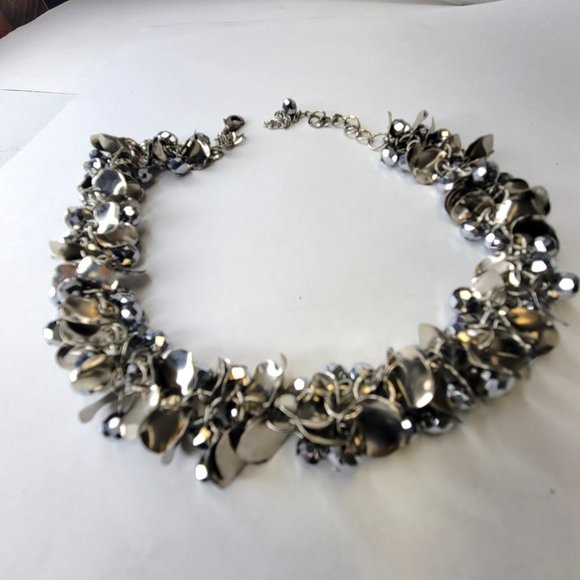 Silver Tone Choker Bib Necklace - Picture 6 of 15